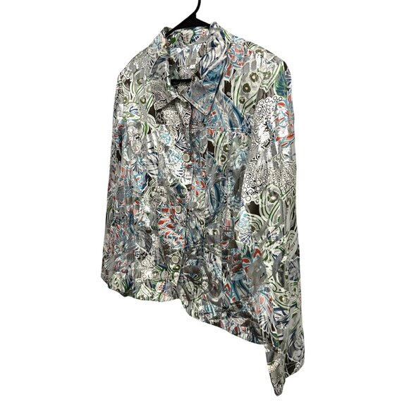 Erin Womens Floral Metallic Blazer Jacket Multicolor Sz XL - Picture 3 of 10